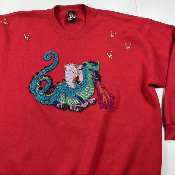 Vintage 80s Olympics Sweatshirt JcPenney XXL Red Dragon Patch Rare Unique USA - Picture 2 of 12